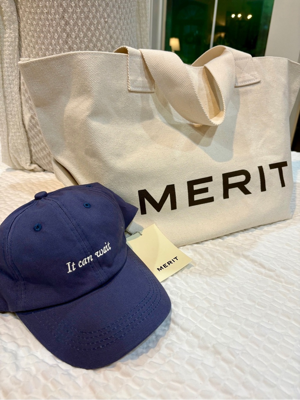 Canvas Tote Bag and Navy 'It can wait' Cap Set